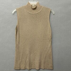 Chico's Mock Neck Sweater Tank Women 1 Gold Metallic Sleeveless Knit 1S010295